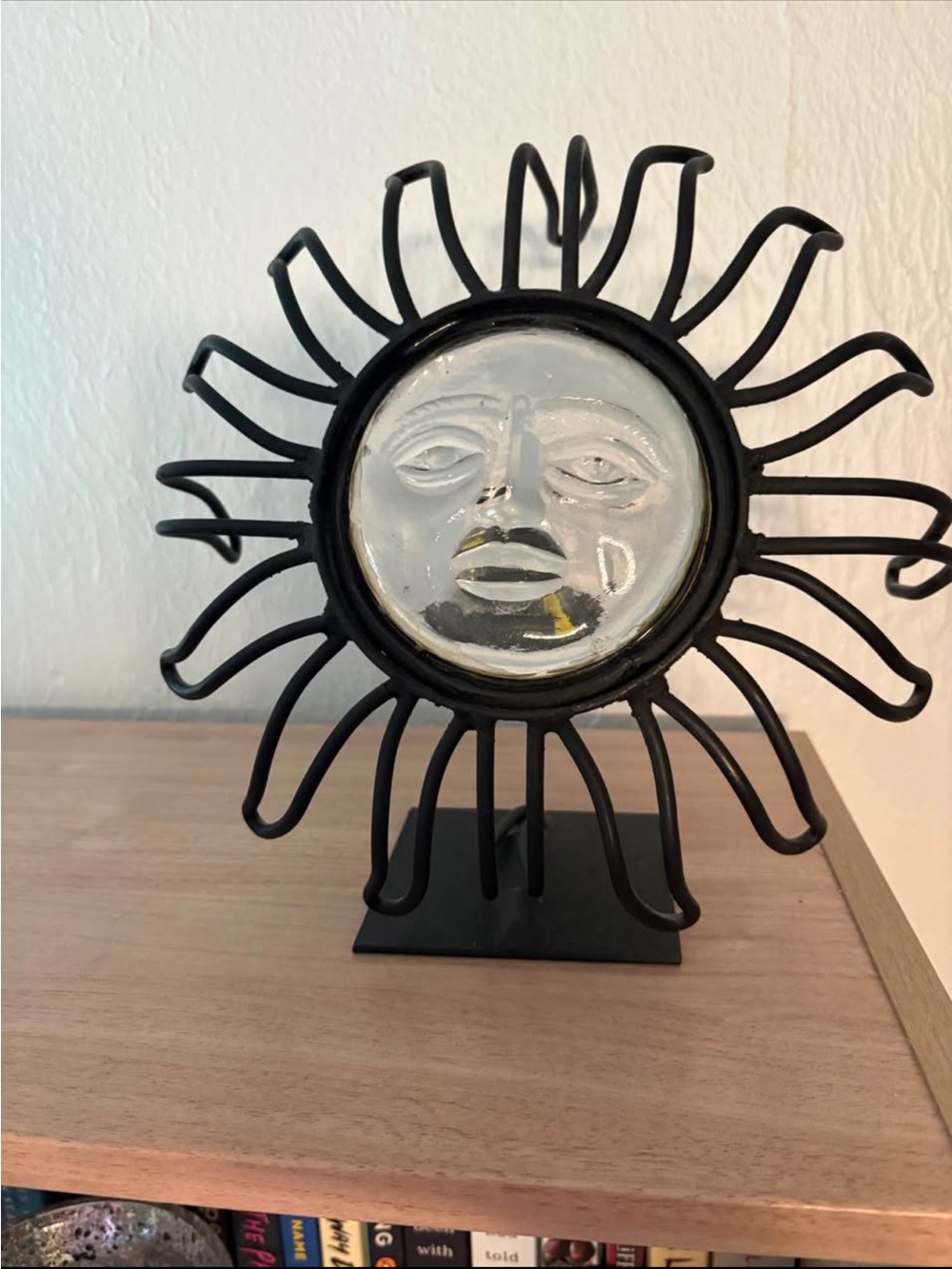 Black Sunburst Metal Table Sculpture with Clear Glass Face